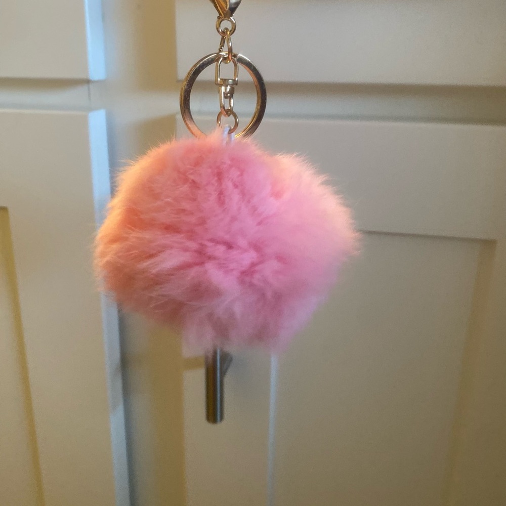 Pink Fluffy Pom Pom Keychain